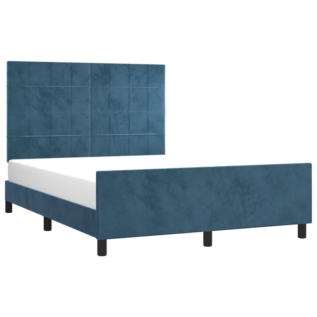 vidaXL Bedframe zonder matras 140x190 cm fluweel donkerblauw afbeelding