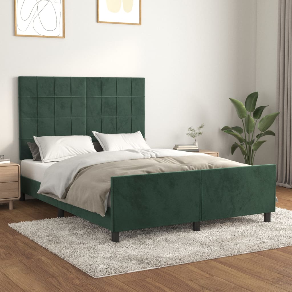 vidaXL Rám postele s čelem tmavě zelený 140x200 cm samet