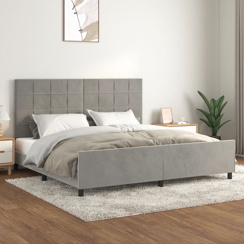 vidaXL Cadru de pat cu tăblie, gri deschis, 200x200 cm, catifea