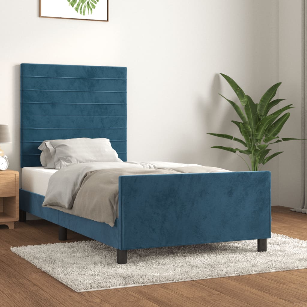 Bettgestell mit Kopfteil Dunkelblau 90x190 cm Samt Dunkelgrau 90 x 200 cm Horizontale Streifen