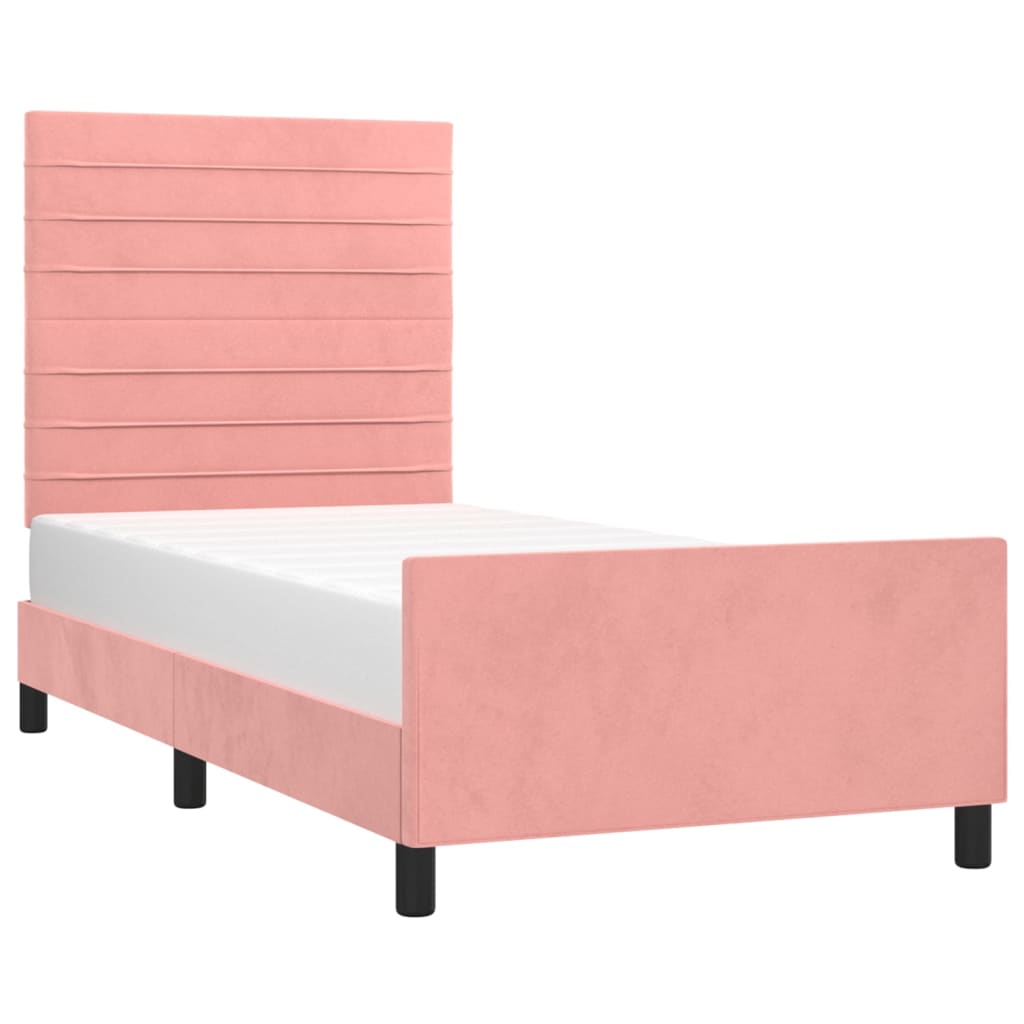 vidaXL Bedframe met hoofdeinde fluweel roze 90x190 cm afbeelding