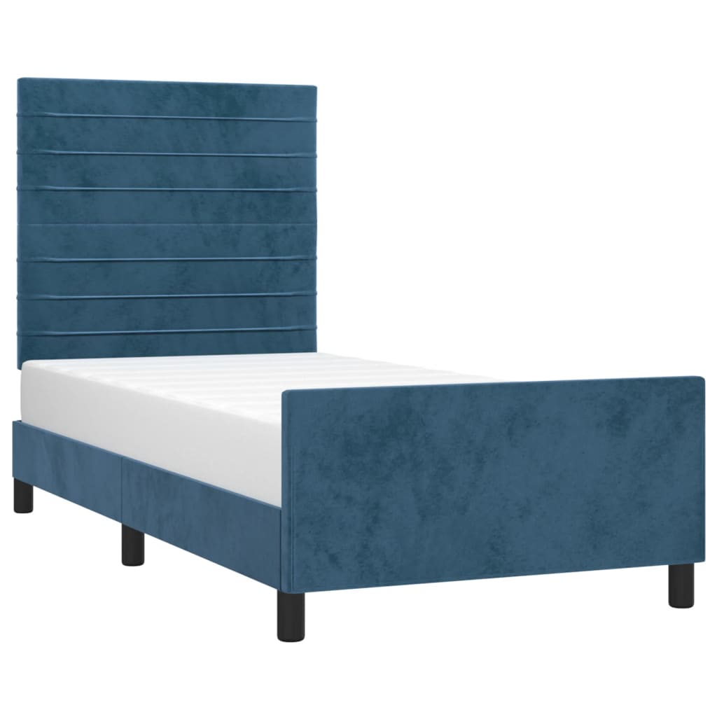 vidaXL Bedframe zonder matras 100x200 cm fluweel donkerblauw afbeelding