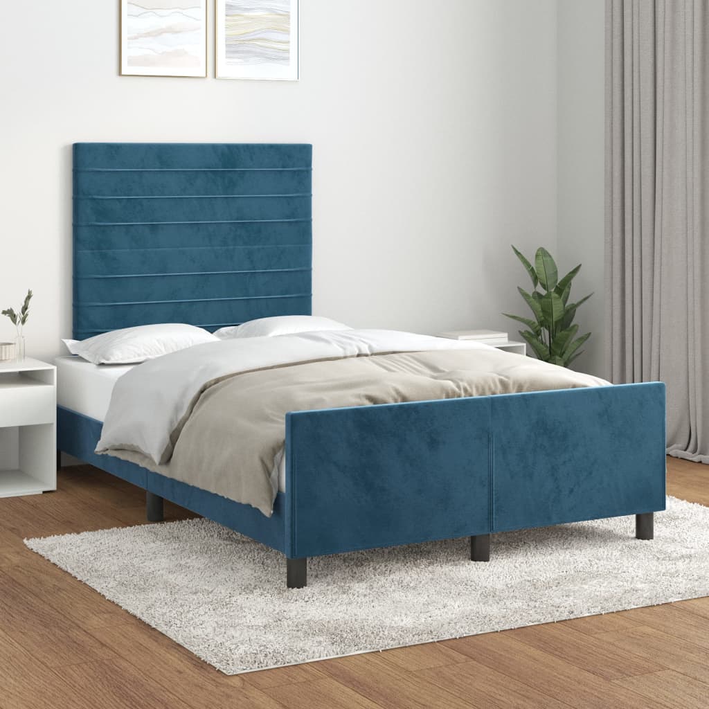 vidaXL Rám postele s čelem tmavě modrý 120 x 200 cm samet