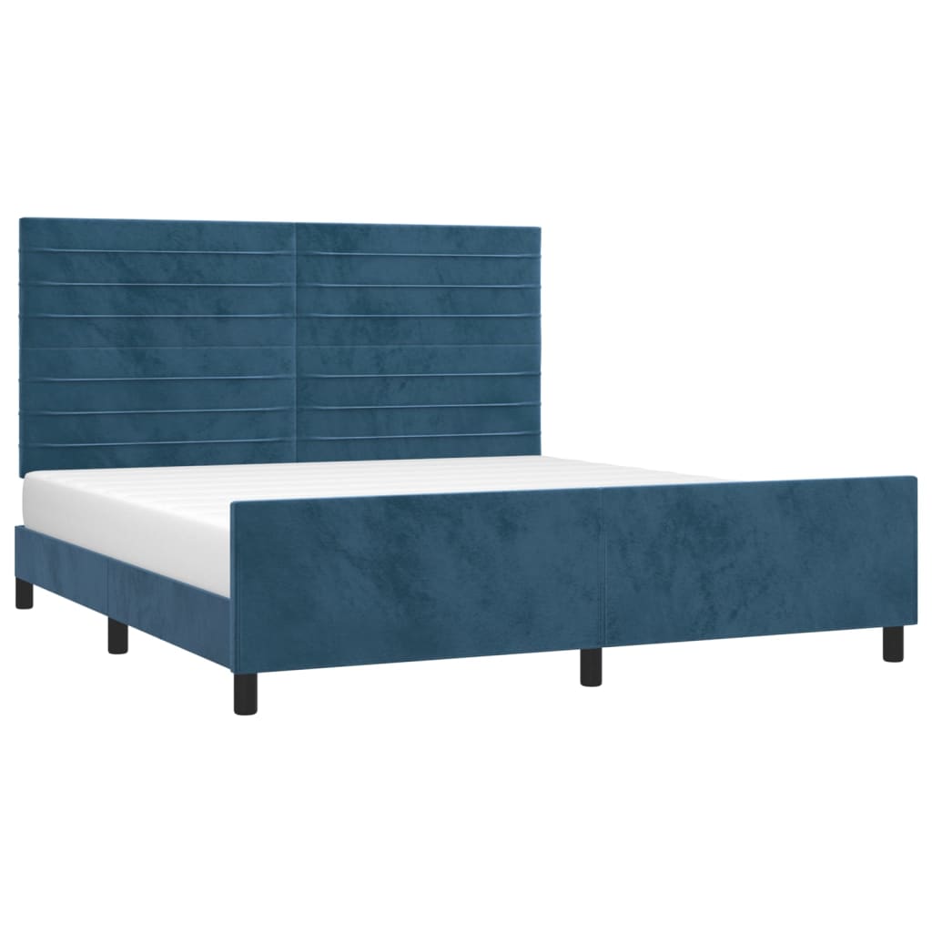 vidaXL Bedframe met hoofdeinde fluweel donkerblauw 180x200 cm afbeelding