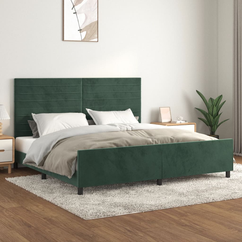 vidaXL Cadru de pat cu tăblie, verde închis, 200×200 cm, catifea