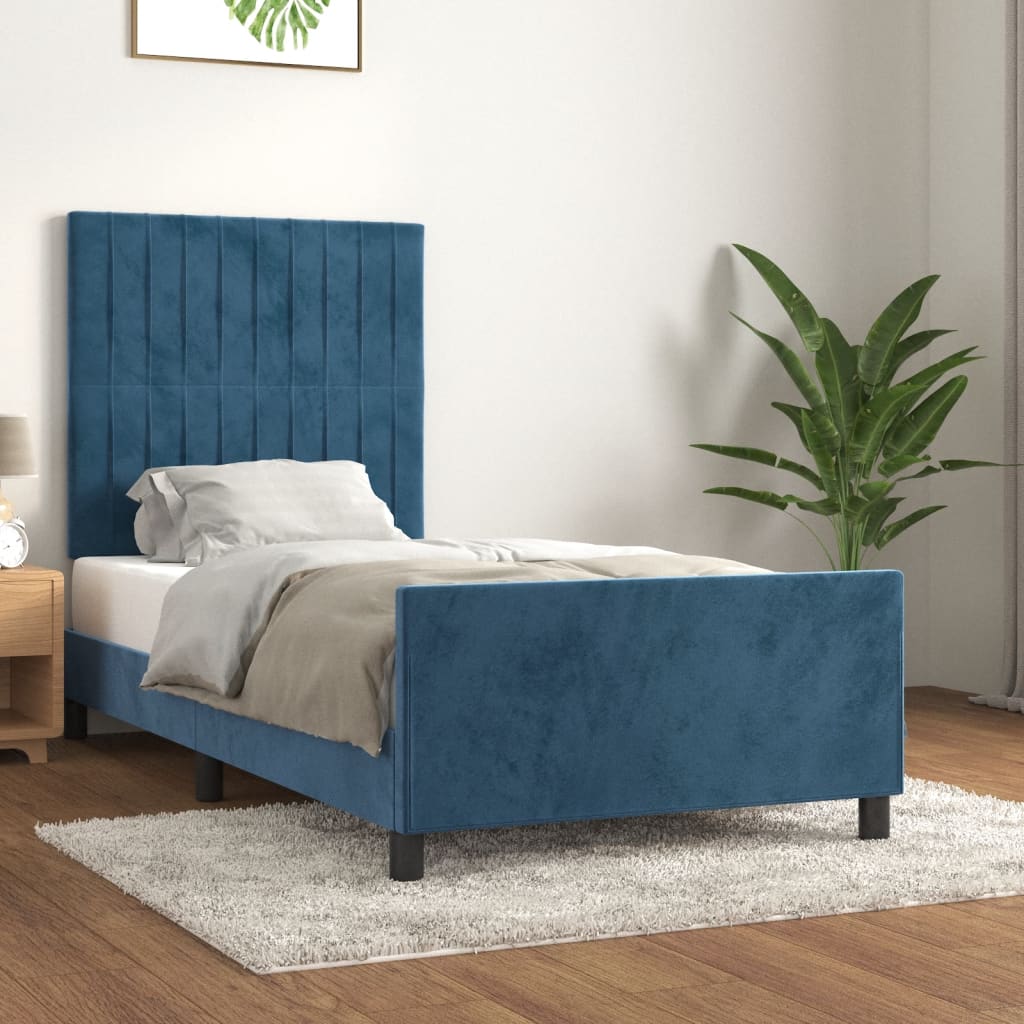 vidaXL Cadru de pat cu tăblie, albastru închis, 80x200 cm, catifea