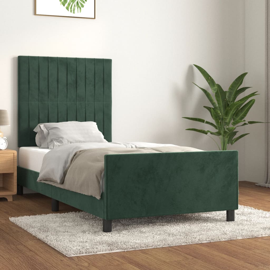 vidaXL Cadre de lit avec tête de lit Vert foncé 90x200 cm Velours