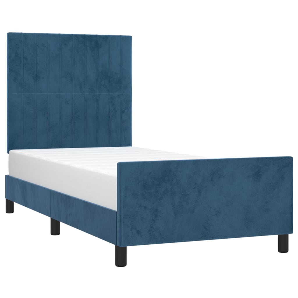 vidaXL Bedframe zonder matras 90x200 cm fluweel donkerblauw afbeelding