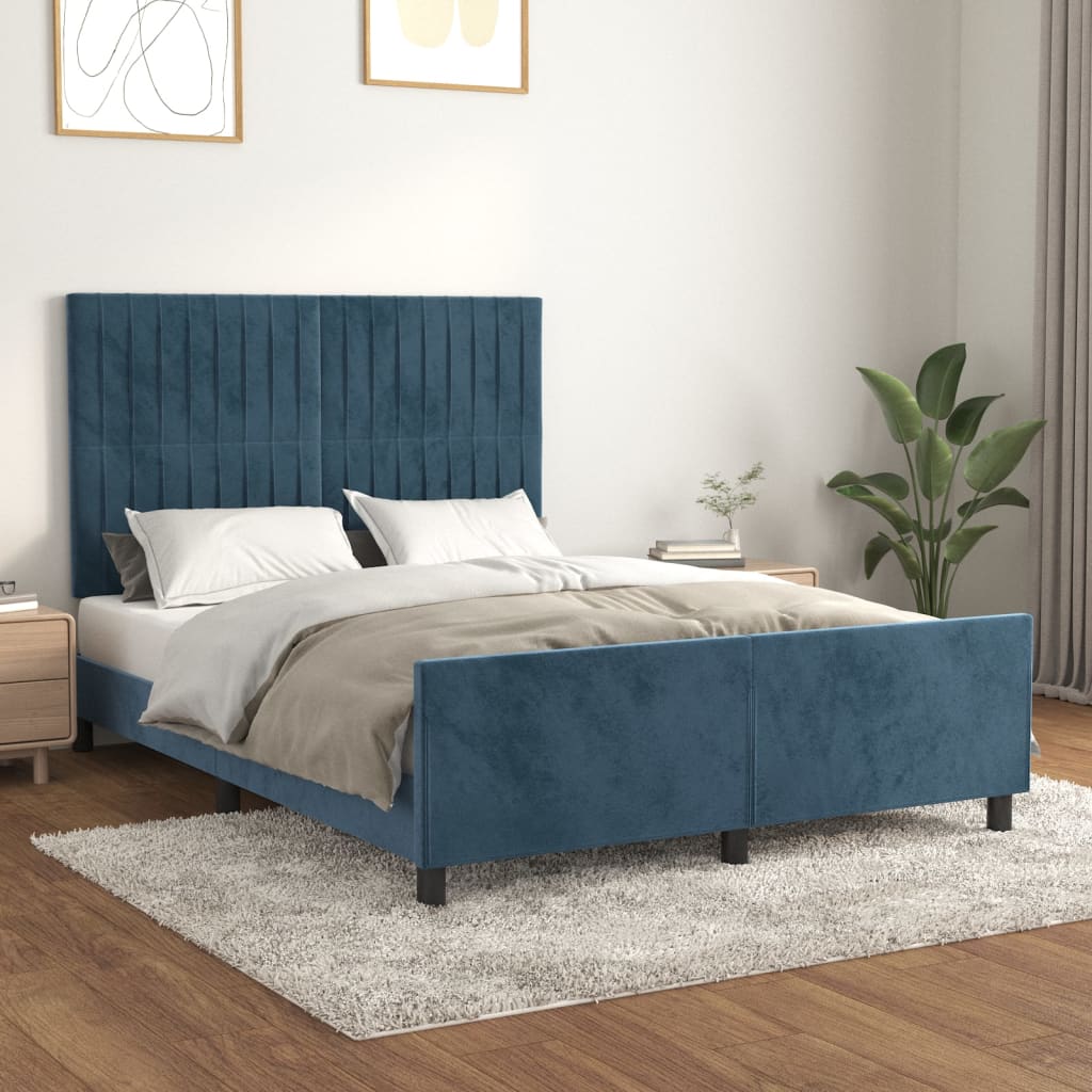 vidaXL Cadru de pat cu tăblie, albastru închis, 140x190 cm, catifea