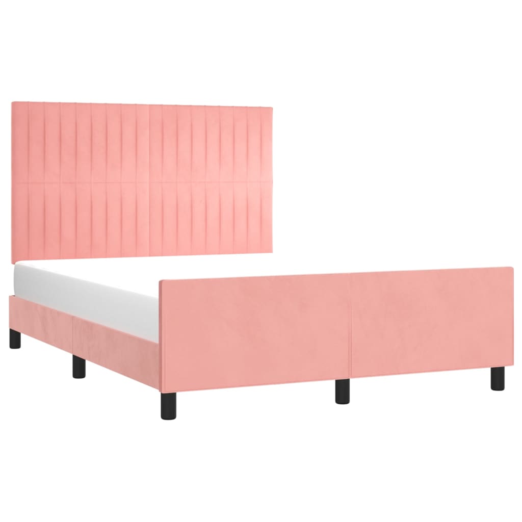 vidaXL Bedframe met hoofdeinde fluweel roze 140x200 cm afbeelding
