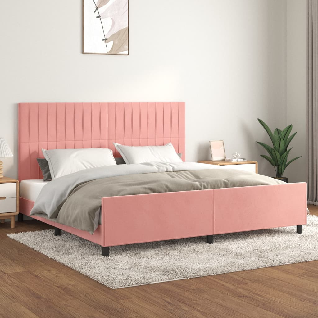 Rózsaszín bársony ágykeret fejtámlával 200 x 200 cm 