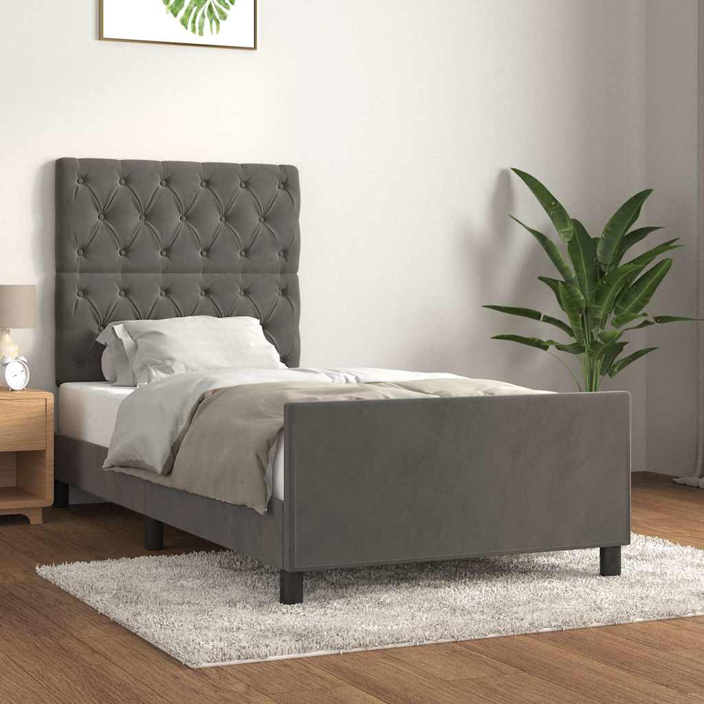 Sengeramme Uden Madras Fløjl Mørkegrå - Med pynteknapper / 80 x 200 cm