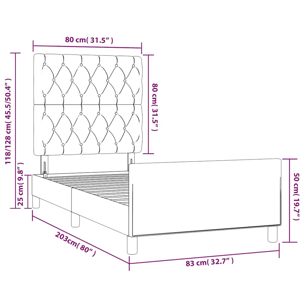 Rám postele bez matrace tmavě modrý 80x200 cm samet - obrázek 14