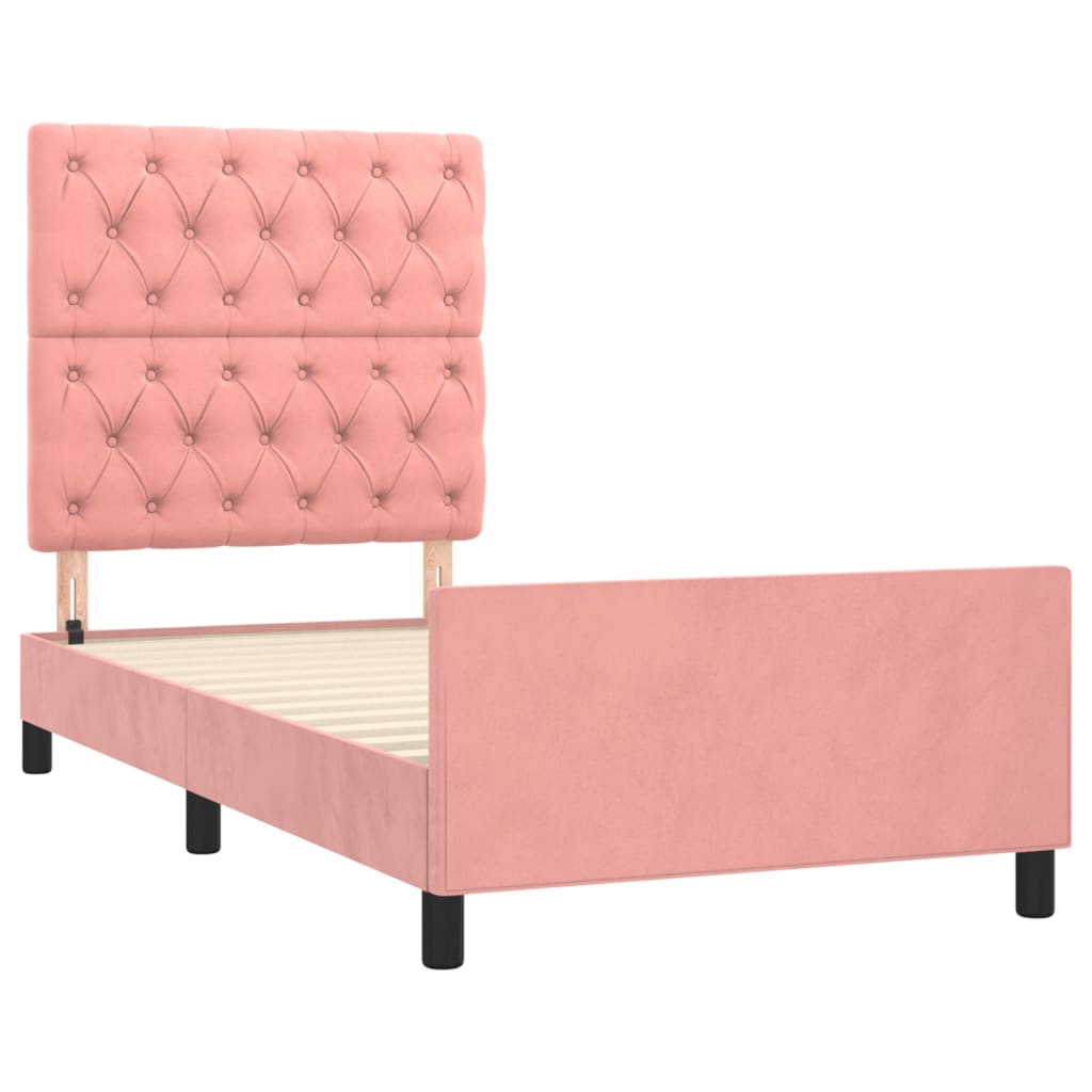 Cadru de pat cu tăblie, roz, 80x200 cm, catifea