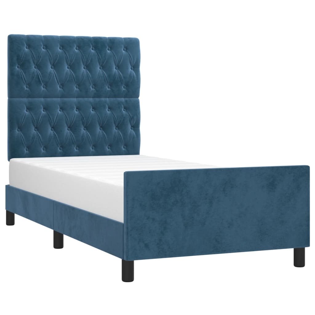 vidaXL Bedframe zonder matras 90x190 cm fluweel donkerblauw afbeelding