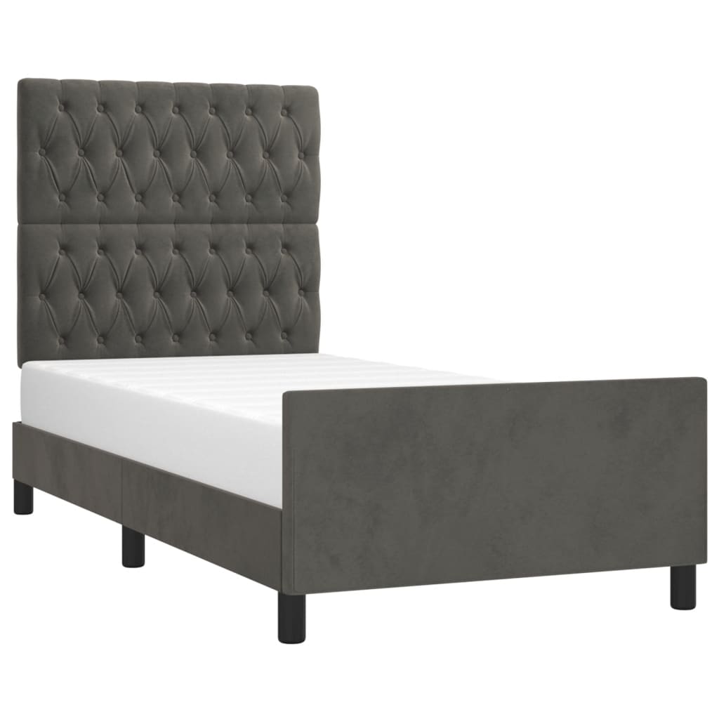 vidaXL Bedframe zonder matras 90x200 cm fluweel donkergrijs afbeelding
