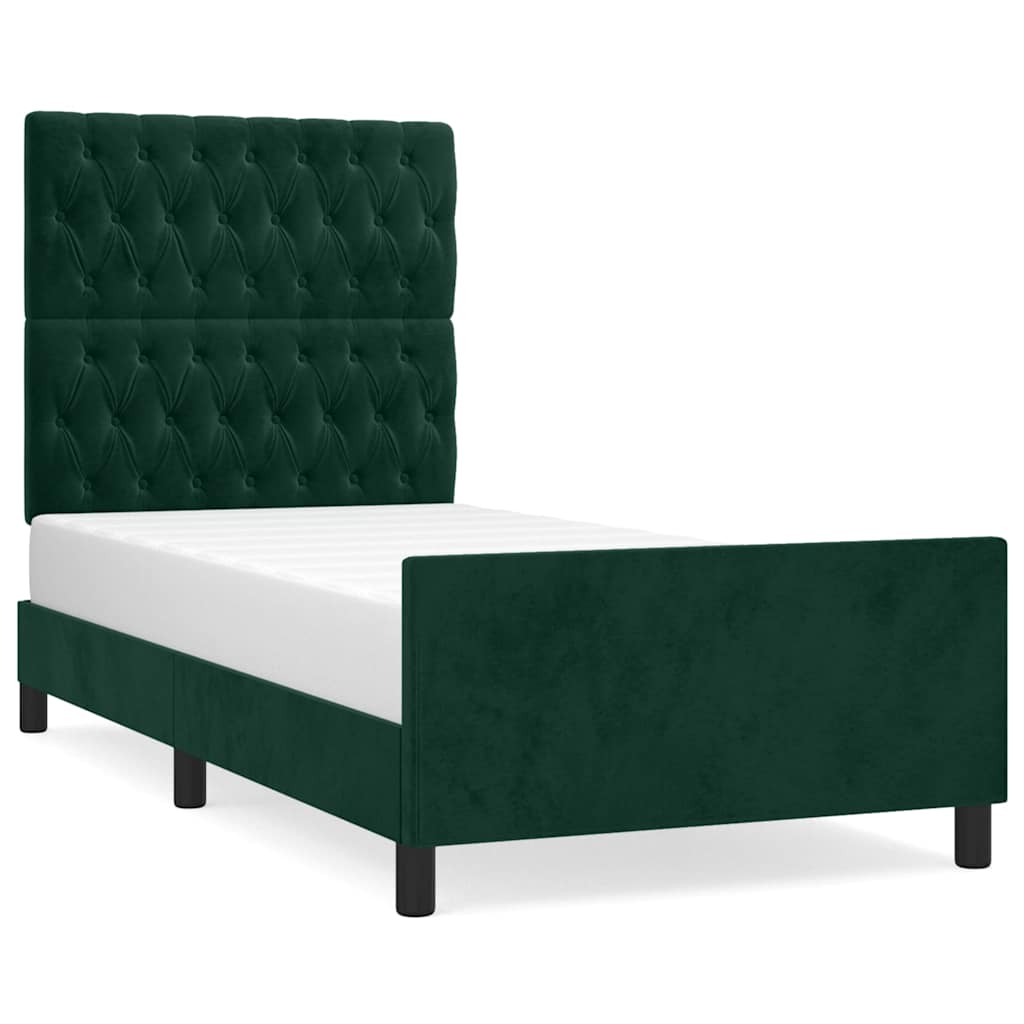 vidaXL Rám postele bez matrace tmavě zelená 100 x 200 cm samet