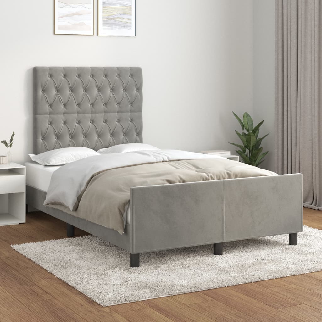 vidaXL Estrutura de cama c/ cabeceira 120x200 cm veludo cinzento-claro