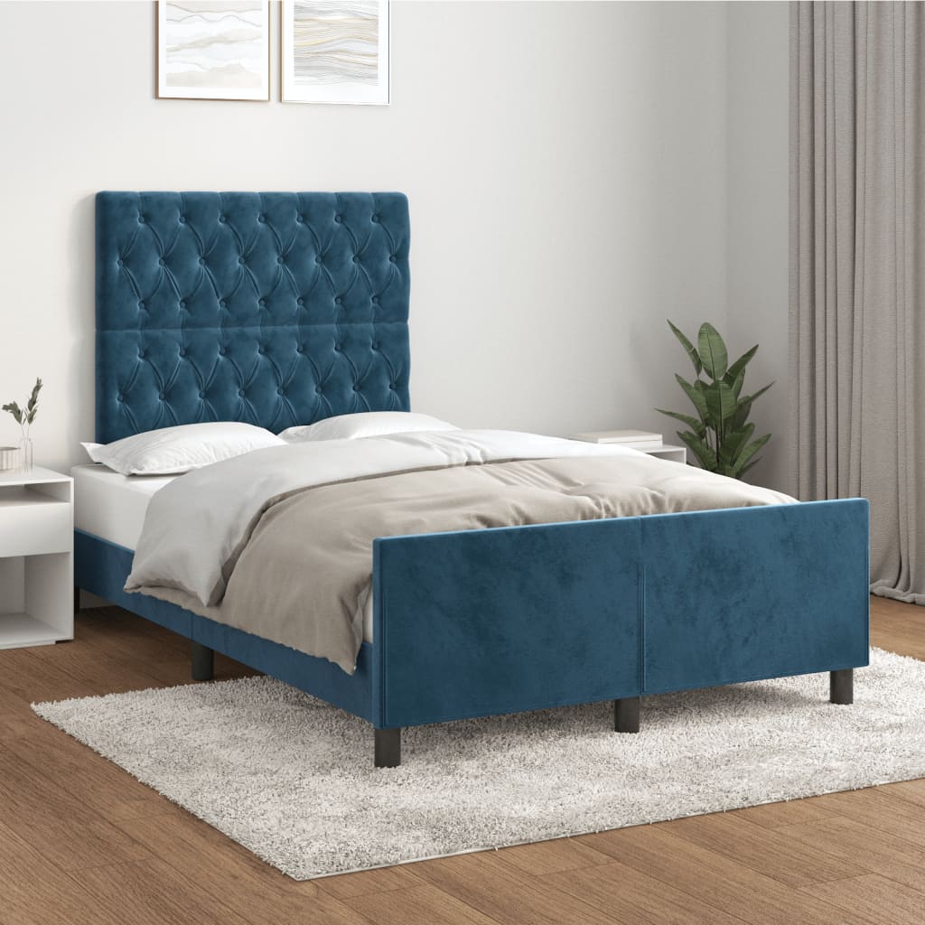 vidaXL Cadru de pat cu tăblie, albastru închis, 120×200 cm, catifea 120x200 imagine noua