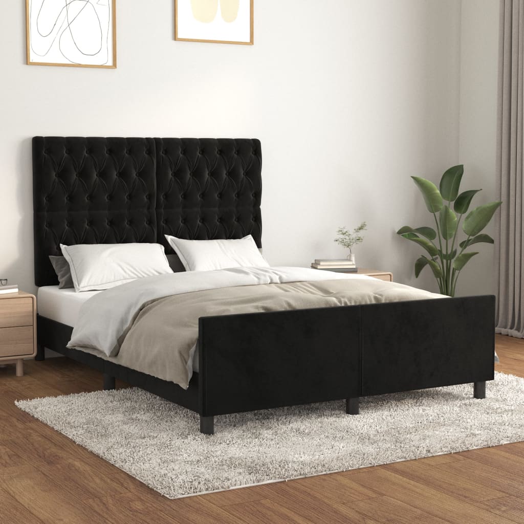 vidaXL Estrutura de cama c/ cabeceira 140x190 cm veludo preto