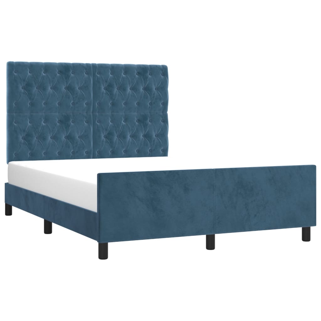 vidaXL Bedframe zonder matras 140x190 cm fluweel donkerblauw afbeelding