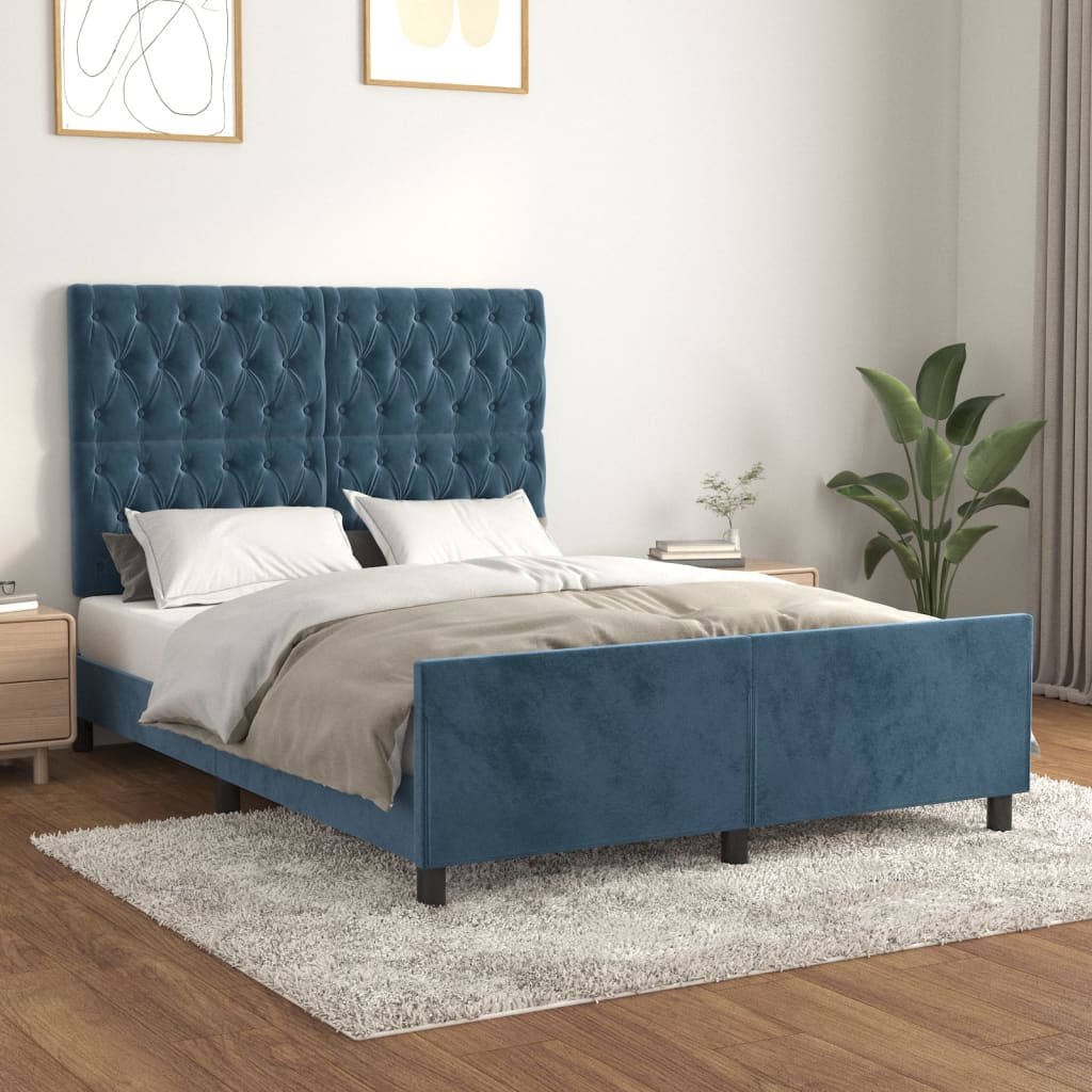 vidaXL Rám postele s čelem tmavě modrý 140x200 cm samet