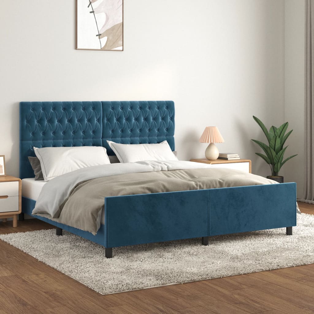 vidaXL Estrutura de cama c/ cabeceira 180x200 cm veludo azul-escuro