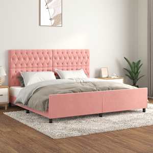 Posteljni okvir z vzglavjem roza 200x200 cm žamet