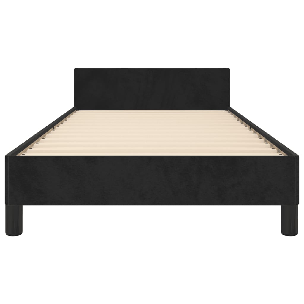 Cadru de pat cu tăblie, negru, 90x200 cm, catifea