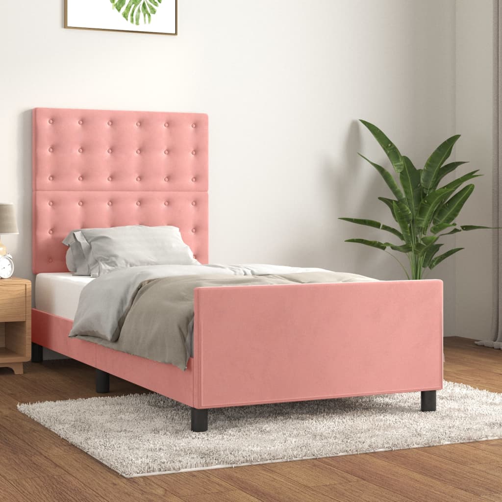 Cadre de lit avec tête de lit Rose 100x200 cm Velours