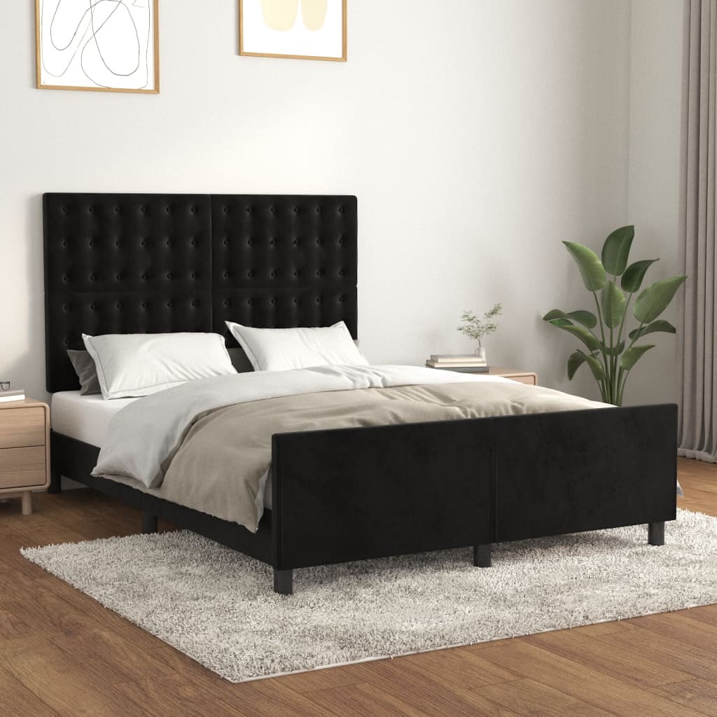 vidaXL Cadru de pat cu tăblie, negru, 140×190 cm, catifea