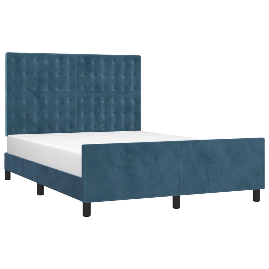 vidaXL Bedframe zonder matras 140x190 cm fluweel donkerblauw afbeelding