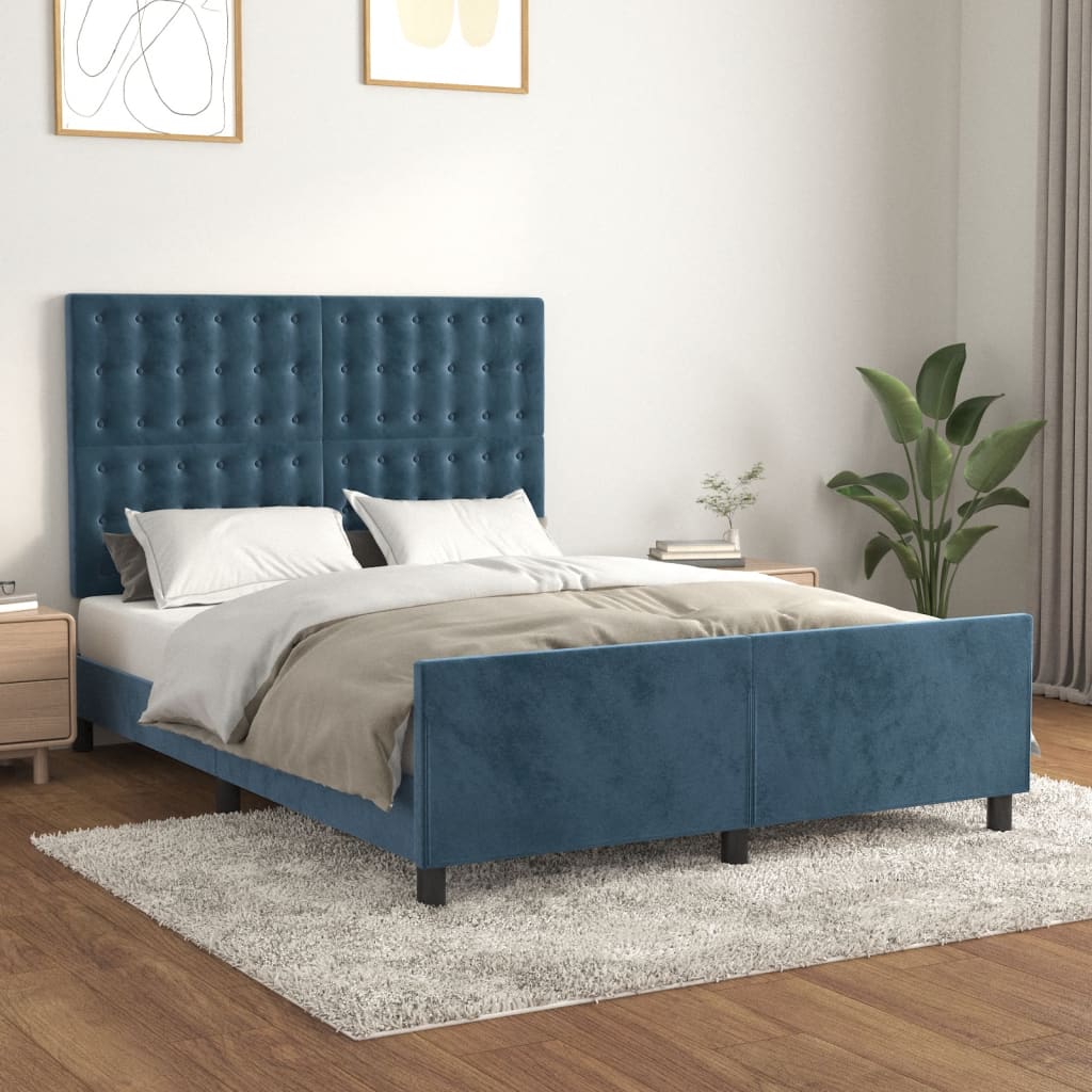 vidaXL Cadre de lit avec tête de lit Bleu foncé 140x190 cm Velours