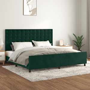 Posteljni okvir brez vzmetnice temno zelen 200x200 cm žamet