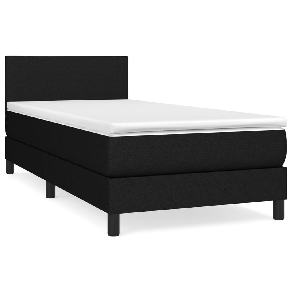 Fekete szövet rugós ágy matraccal 80 x 200 cm 