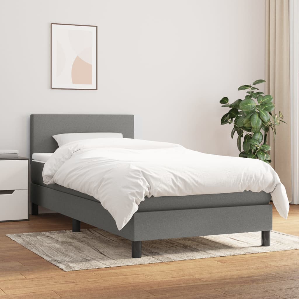 Boxspringbett mit Matratze Dunkelgrau 90×200 cm Stoff