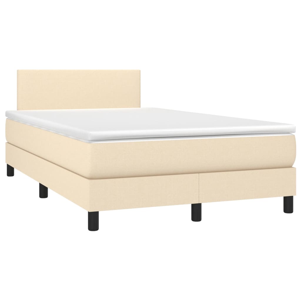 vidaXL Pat box spring cu saltea, crem, 120x200 cm, textil