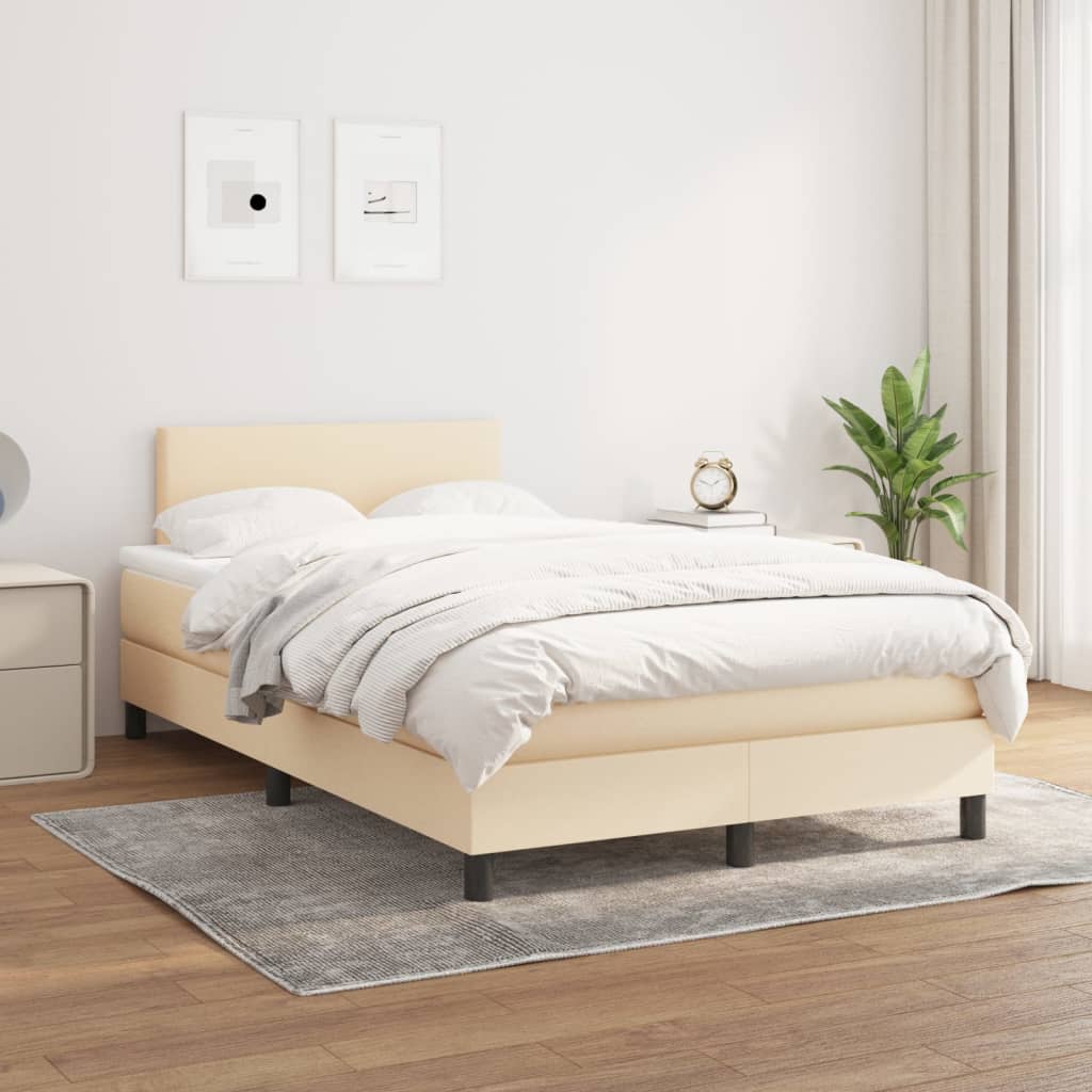 vidaXL Pat box spring cu saltea, crem, 120×200 cm, textil 120x200 imagine noua