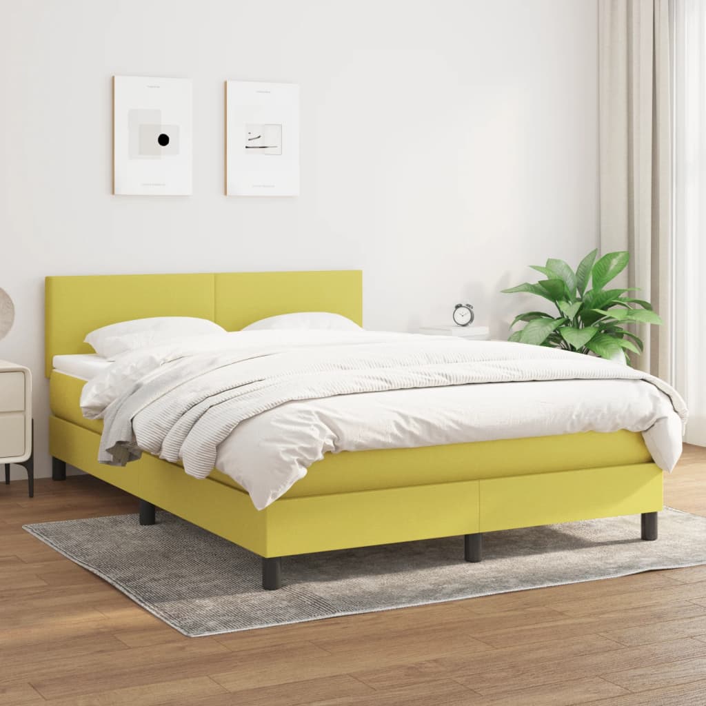 vidaXL Pat continental cu saltea, verde, 140×200 cm, material textil