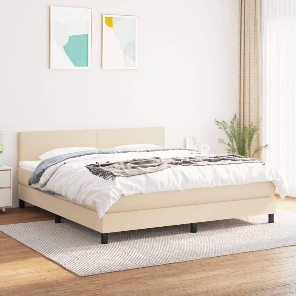 Lit à sommier tapissier avec matelas Crème 160x200 cm Tissu