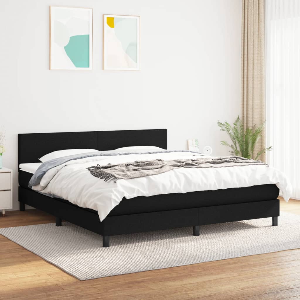 Lit à sommier tapissier avec matelas Noir 180x200 cm Tissu