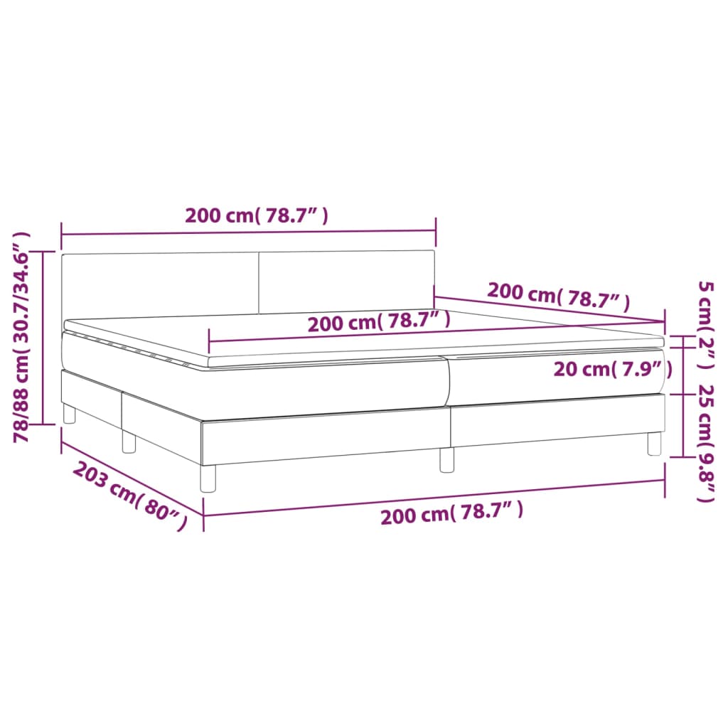 Pat box spring cu saltea, gri deschis, 200x200 cm, textil