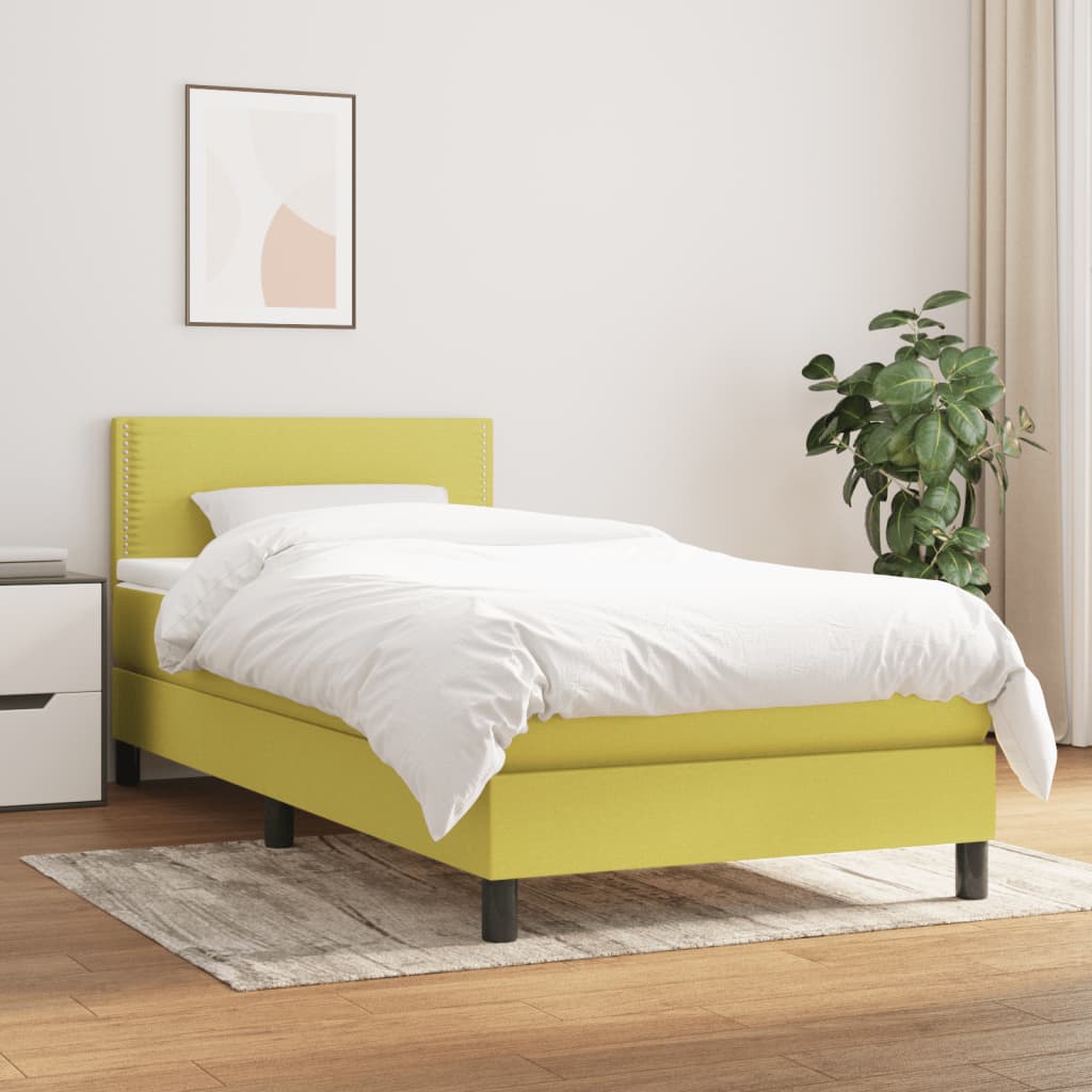 vidaXL Pat box spring cu saltea, verde, 90×200 cm, textil