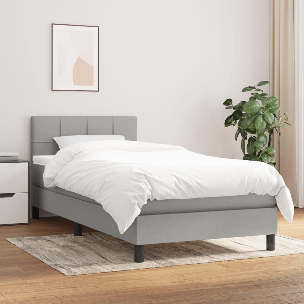 Boxspringbett mit Matratze Hellgrau 90×190 cm Stoff