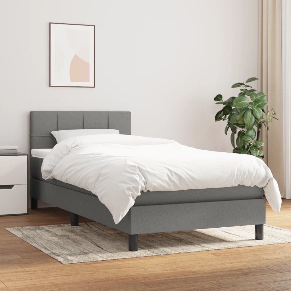 Boxspringbett mit Matratze Dunkelgrau 90×200 cm Stoff