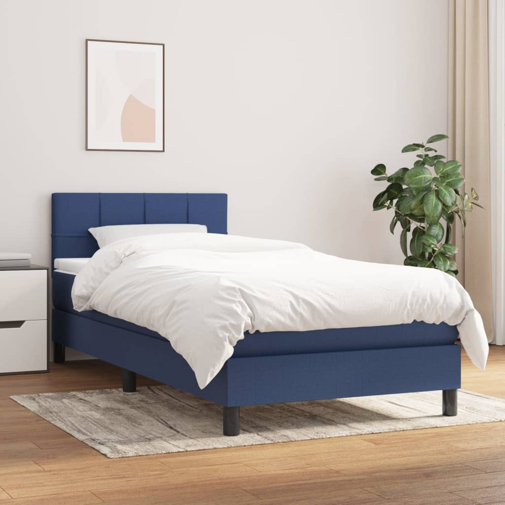 vida XL Boxspringbett mit Matratze Blau 100x 200 cm Stoff