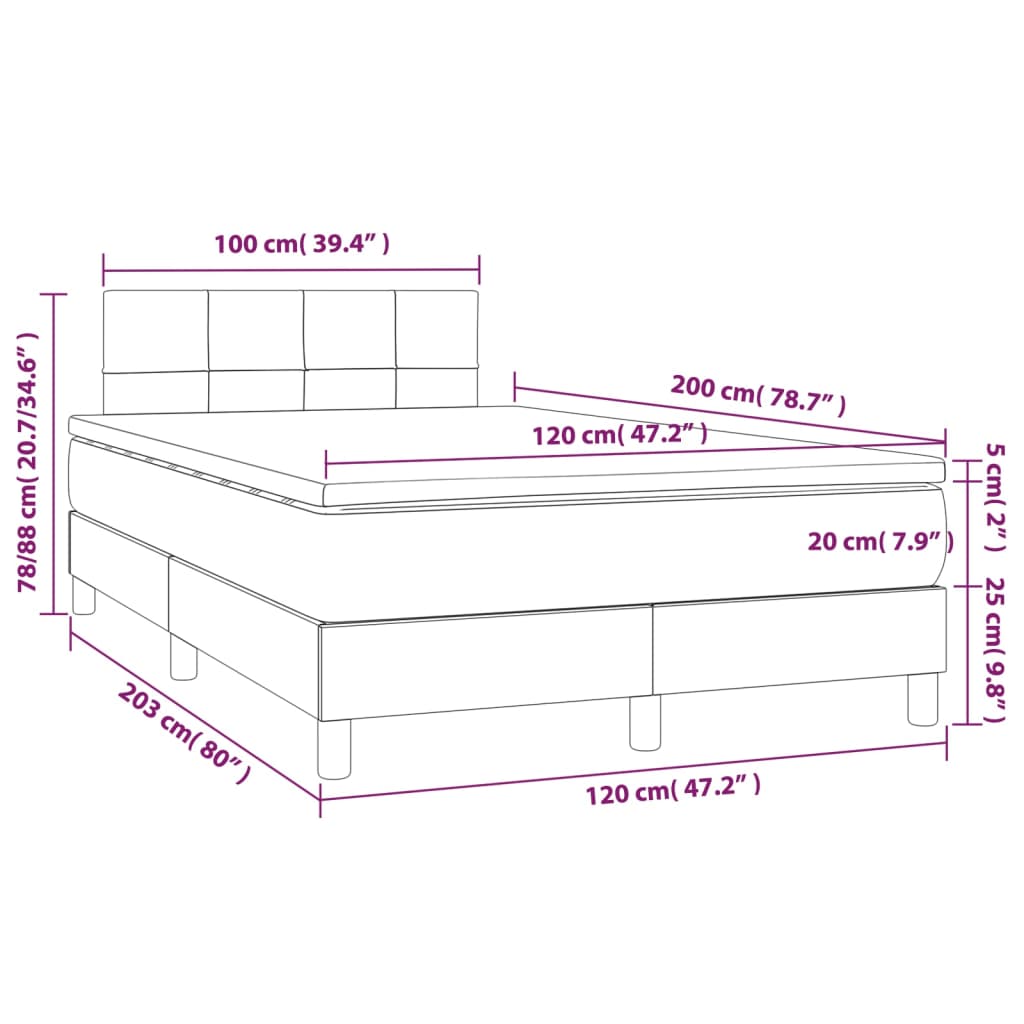 Box spring postel s matrací tmavě hnědá 120x200 cm textil