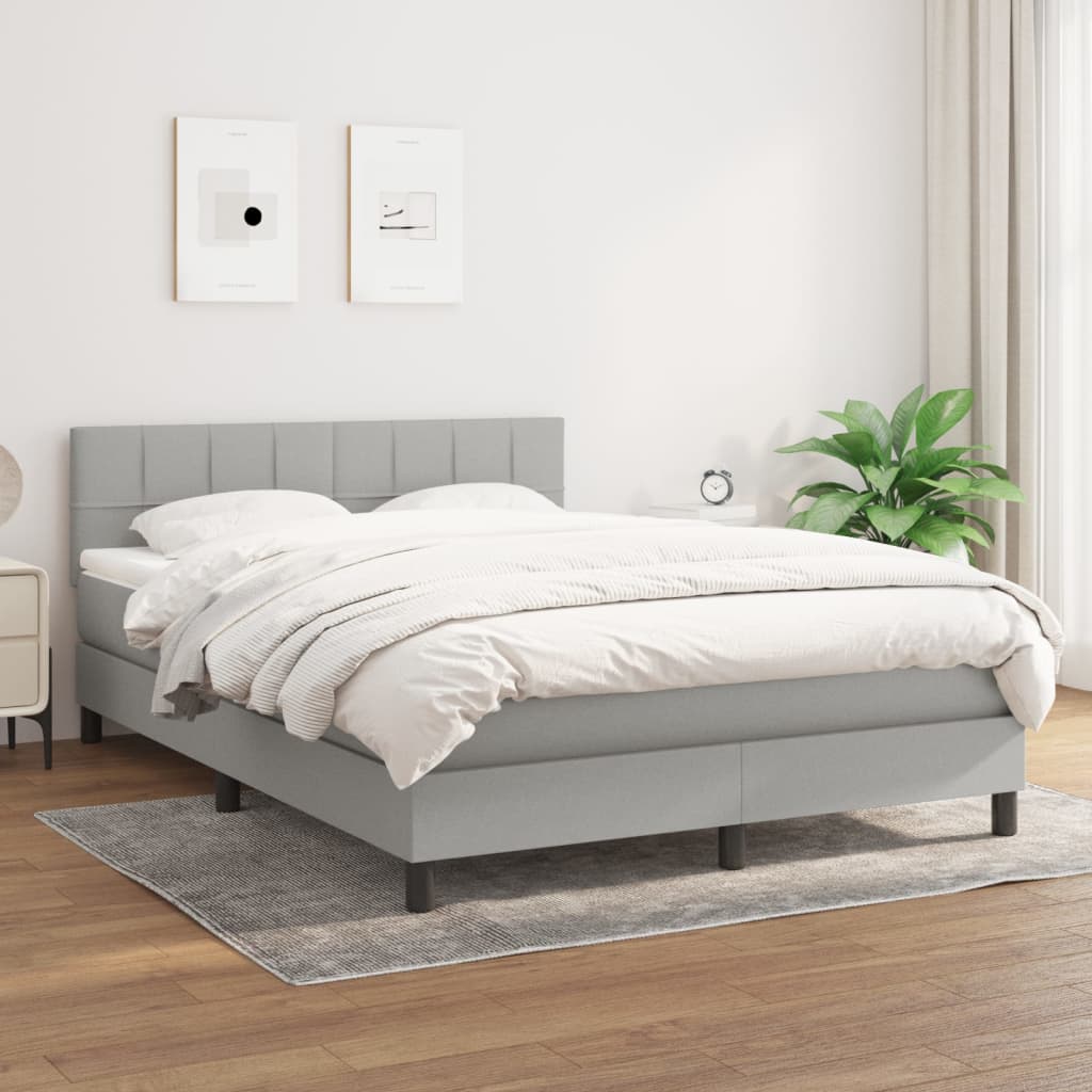 vidaXL Boxspringbett mit Matratze Hellgrau 140x200 cm Stoff