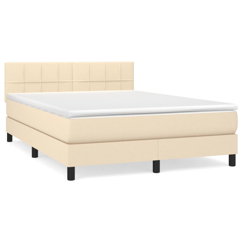 Krémszínű szövet rugós ágy matraccal 140 x 200 cm 
