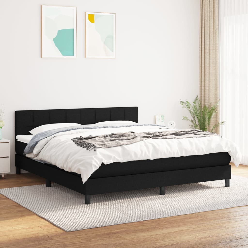 vidaXL Pat box spring cu saltea, negru, 180x200 cm, catifea